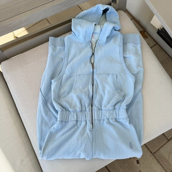 New Free People Wide Leg Fleece Sweatshirt One Piece Go Onesie Blue XS - Picture 4 of 9